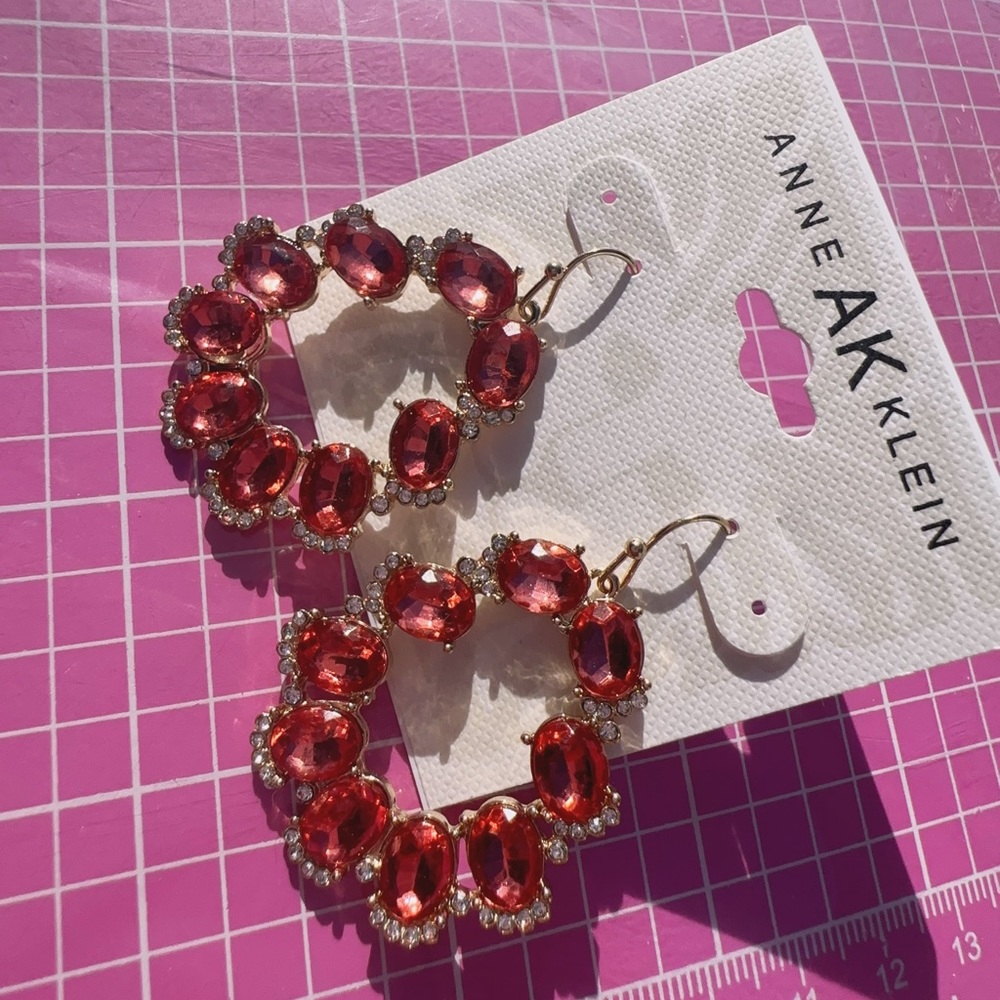 Anne Klein drops earrings orange stones silver tone crystal paved circles - Picture 5 of 5